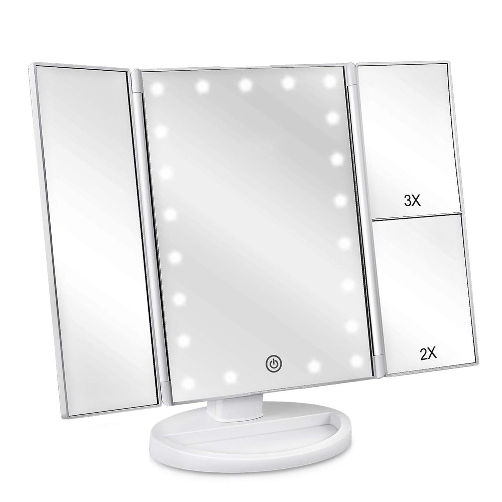deweisn floor-mount tri-fold mirror with 21 LEDs for bright makeup application