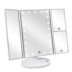 deweisn floor-mount tri-fold mirror with 21 LEDs for bright makeup application