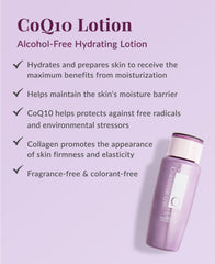 DHC CoQ10 Lotion application shot emphasizing fast absorption and refreshing feel.