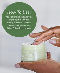 DHC Olive Virgin Oil Essential Cream texture close-up shows rich emollient that absorbs quickly.