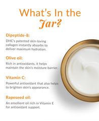DHC Super Collagen Cream olive oil and jojoba oil ingredients focus.