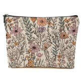 DHKG Secret Santa makeup bag front view, vintage wildflowers, portable daily-use organizer.