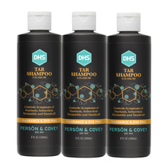 DHS Coal Tar Shampoo bottle unscented formula for sensitive scalps and itch relief.