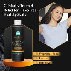 DHS Coal Tar Shampoo triple-pack packaging highlights affordable ongoing dandruff management.