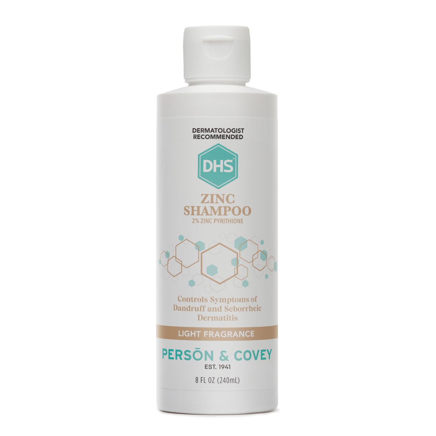 DHS Zinc Shampoo bottle shown for easy dandruff relief and daily scalp care.