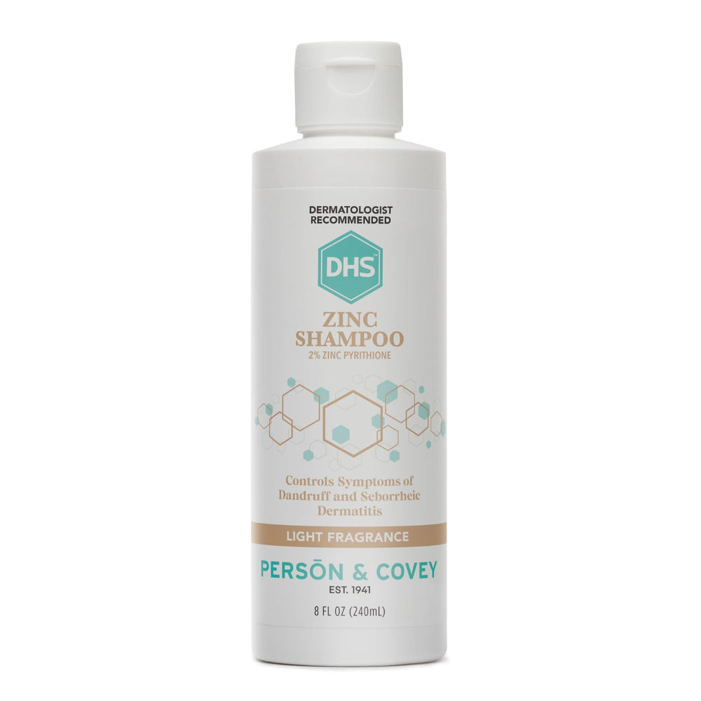 DHS Zinc Shampoo bottle shown for easy dandruff relief and daily scalp care.
