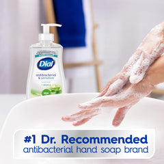 Dial Antibacterial Defense hand lather shown during washing at sink.