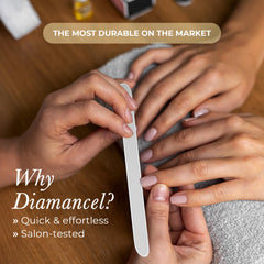 Diamancel file in use on fingernail for effortless smoothing