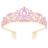 Didder tiara close-up showing gold band and purple rhinestones for elegant events.