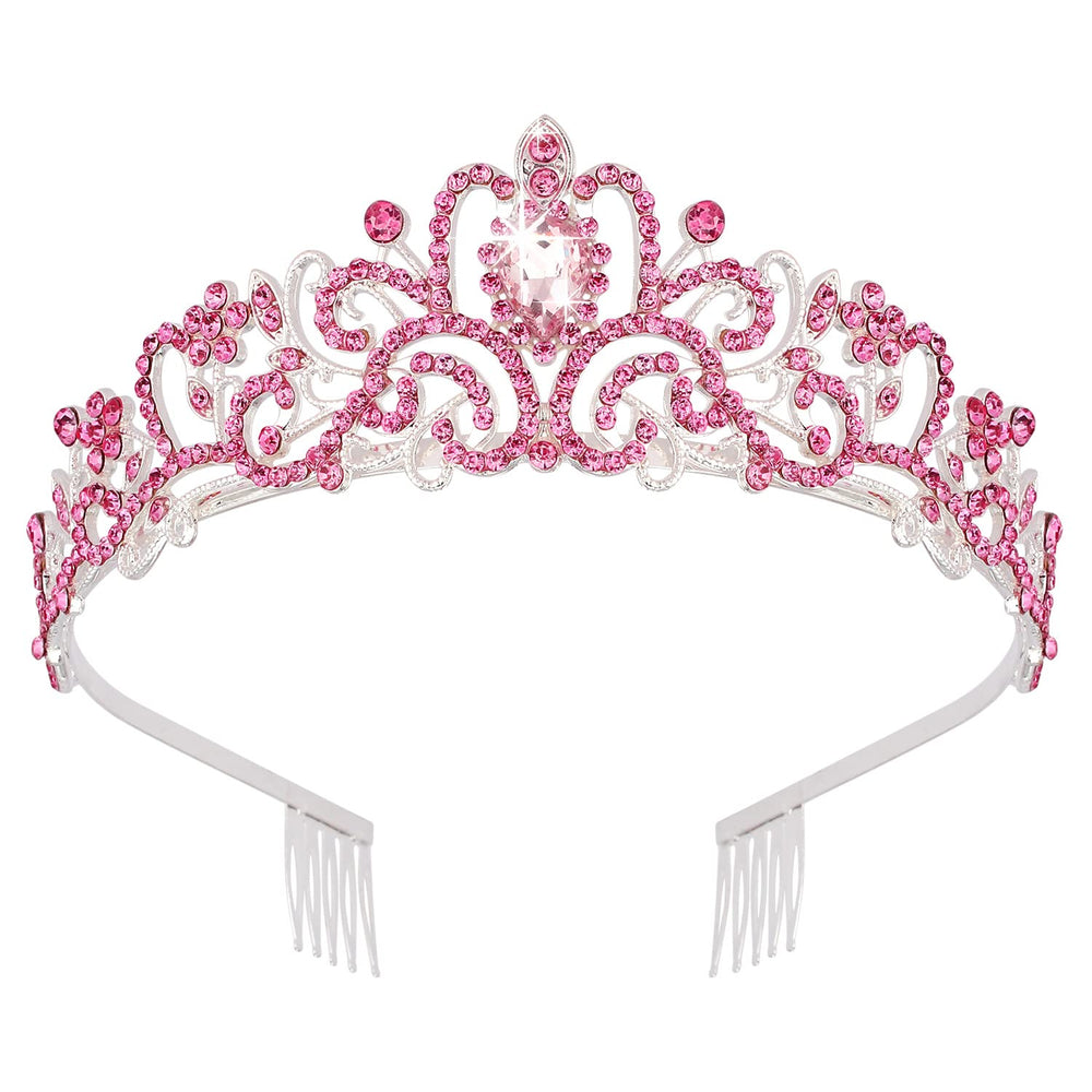 Didder silver tiara pink crystal front view adds bridal sparkle for a radiant wedding look