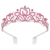 Didder silver tiara pink crystal front view adds bridal sparkle for a radiant wedding look