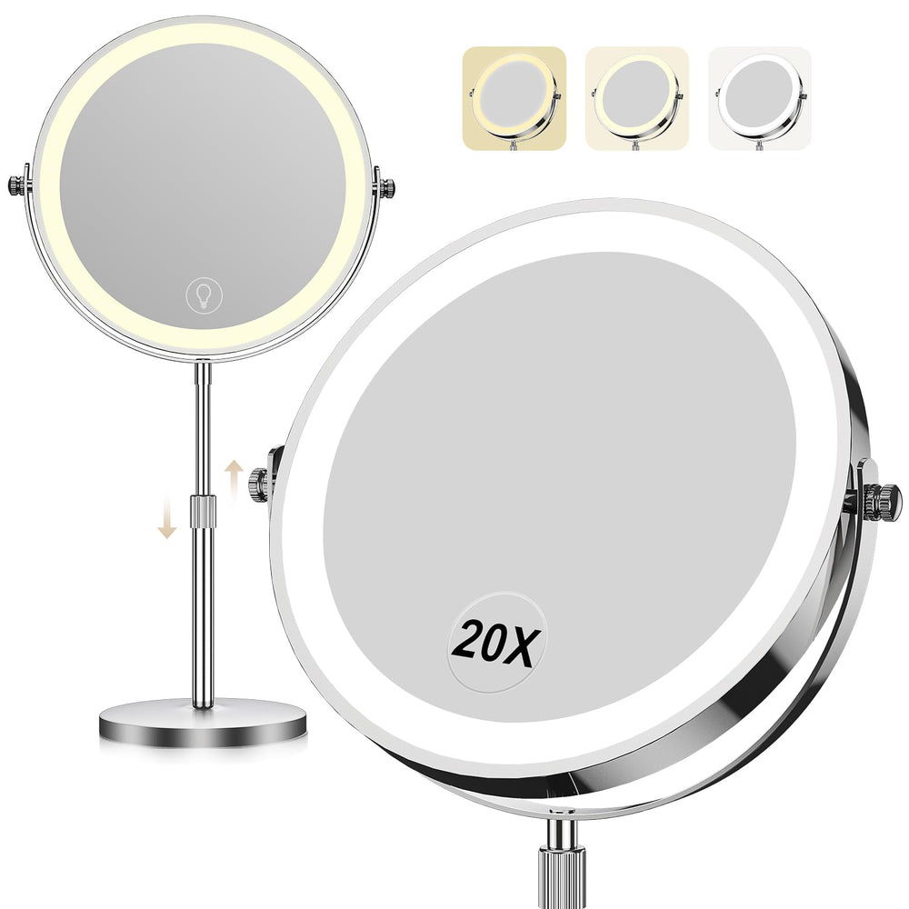 Dienmern makeup mirror with lights front view highlights dual-sided design for precise makeup