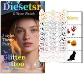 Diesetsr face glitter freckles tattoos ghost design for spooky Halloween glow.