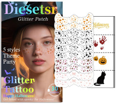 Diesetsr face glitter freckles tattoos ghost design for spooky Halloween glow.