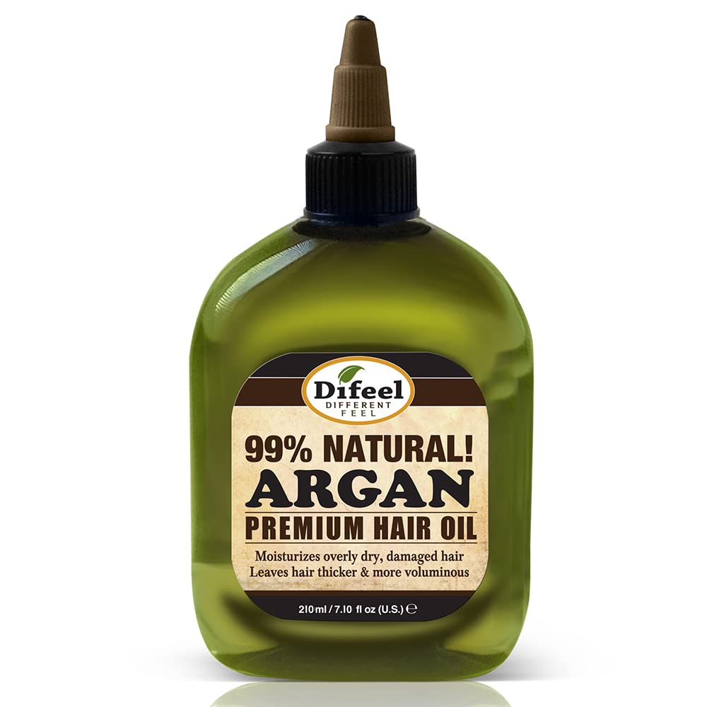 Difeel Argan Oil bottle on countertop delivering shine and moisture