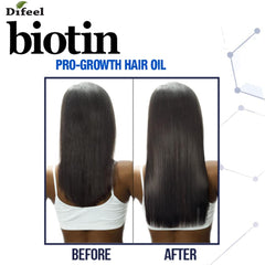 Difeel Biotin Premium Hair Oil pouring shot implies easy, quick application.