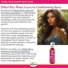 Difeel Rice Water Leave-In Spray close-up shows hydration at hair ends.