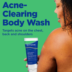 Differin Acne-Clearing Body Wash cream-to-lather texture for deep cleansing.