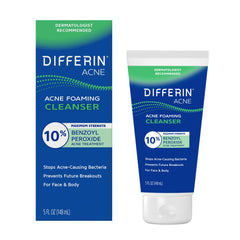 Differin acne foaming cleanser bottle ready for daily use to start clearing skin.