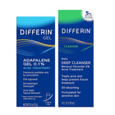 Differin acne kit front view with gel and cleanser for acne-prone skin.