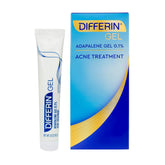 Differin adapalene gel bottle front view, OTC acne treatment.