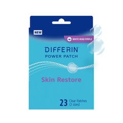 Differin Power Patch box front showing 23-count packaging for discreet blemish coverage.