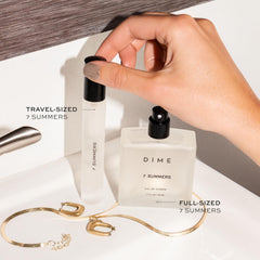 DIME Beauty 7 Summers middle notes vanilla orchid, whipped cream, and coconut sweetness.