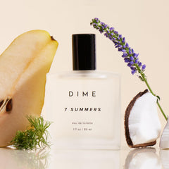 DIME Beauty 7 Summers packaging box shot highlights clean, vegan, cruelty-free fragrance philosophy.