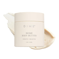 DIME Beauty Biome Body Butter packaging signals vegan, cruelty-free hydration.