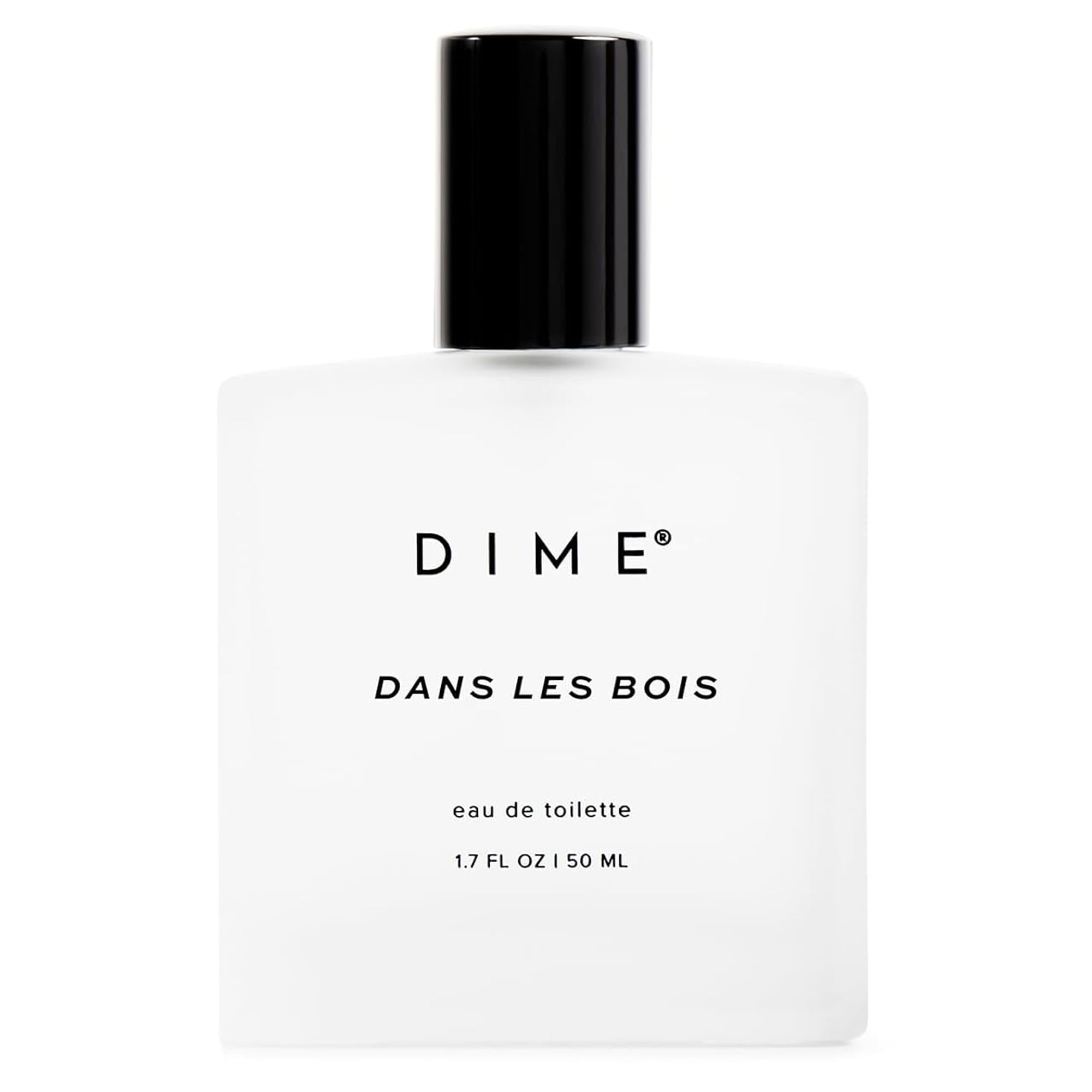 DIME Dans Les Bois bottle-front view for a bold, confident feminine fragrance.