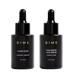 DIME Beauty Hyaluronic Acid serum bottle close-up highlighting hydration formula.