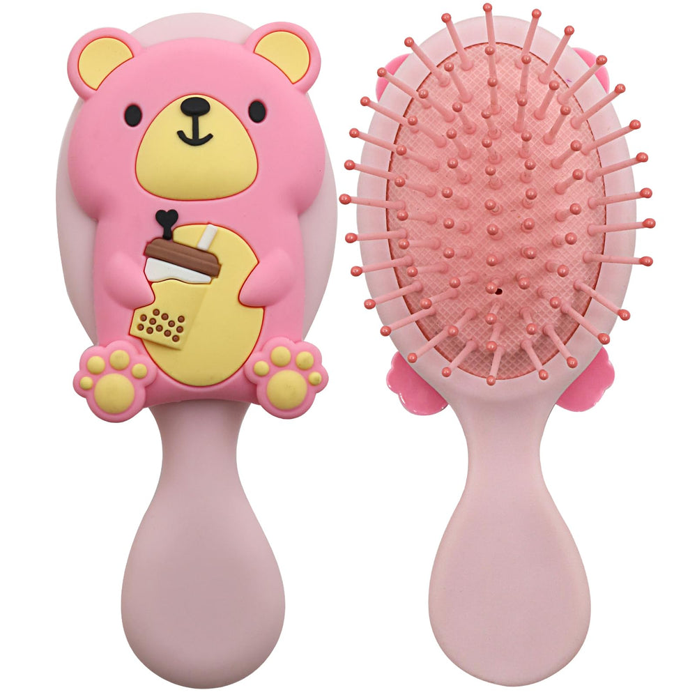 Dinatis mini toddler hair brush with bear-pattern back for gentle detangling