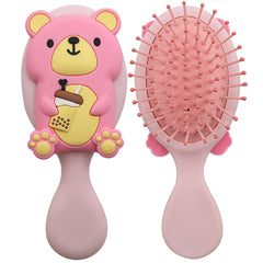 Dinatis mini toddler hair brush with bear-pattern back for gentle detangling