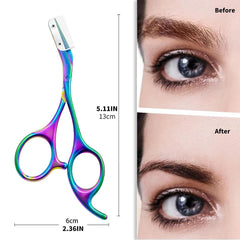 DINNAT Eyebrow Scissors with Comb rainbow hold demonstrates ergonomic grip during grooming