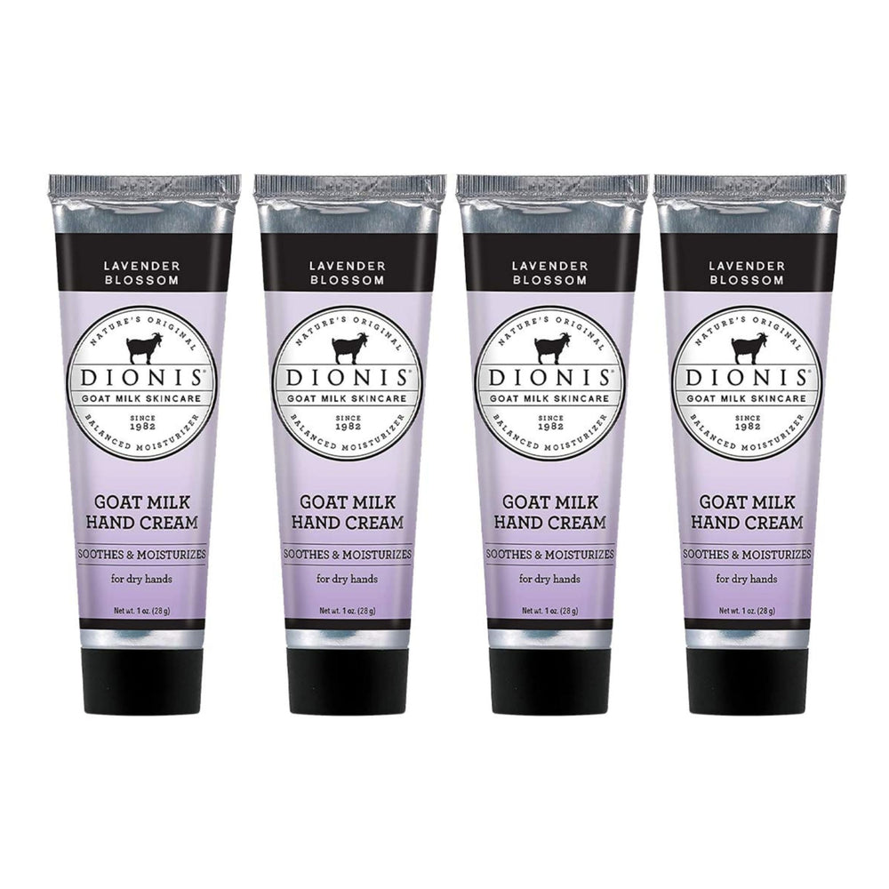 Dionis Goat Milk Hand Cream Lavender Blossom Set shown with lavender for soothing aromatherapy.