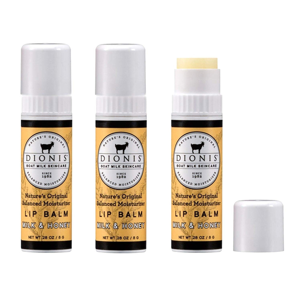 Dionis Goat Milk Lip Balm Milk and Honey set packaging highlights value pack convenience
