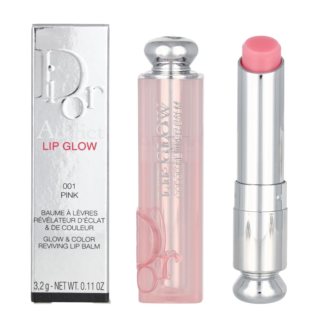 Dior Addict Lip Glow 001 Pink swatch with soft pink, hydrating shine
