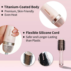 DISSTAR hot-air brush in-use shows fast drying and added volume.