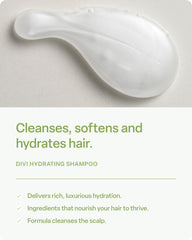 Divi Hydrating Shampoo with tea tree cleanses scalp and balances oil.