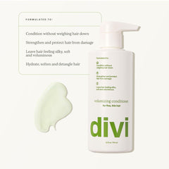 Divi Volumizing Conditioner silky close-up showing silky, manageable hair.