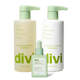 Divi Volumizing Shampoo bottle delivers lightweight lift for fine hair.