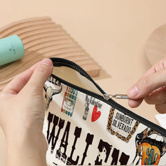 DJHUNG Singer cosmetic pouch pattern detail highlights double-sided print for style.
