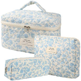 Dkieuyu cotton quilted makeup bag set floral closeup highlights soft texture for daily use