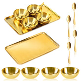 DLUGOPIS gold facial tray on vanity for organized skincare routine.