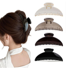 DMJHJY large acrylic hair clip open demonstrates easy, secure hold for thick hair during daily styling.