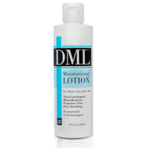 DML Moisturizing Lotion fragrance-free bottle closeup shows quick-absorbing hydration.