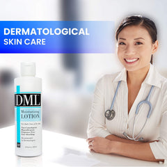 DML Moisturizing Lotion fragrance-free face-application demonstrates dermatologist-friendly use for sensitive skin.