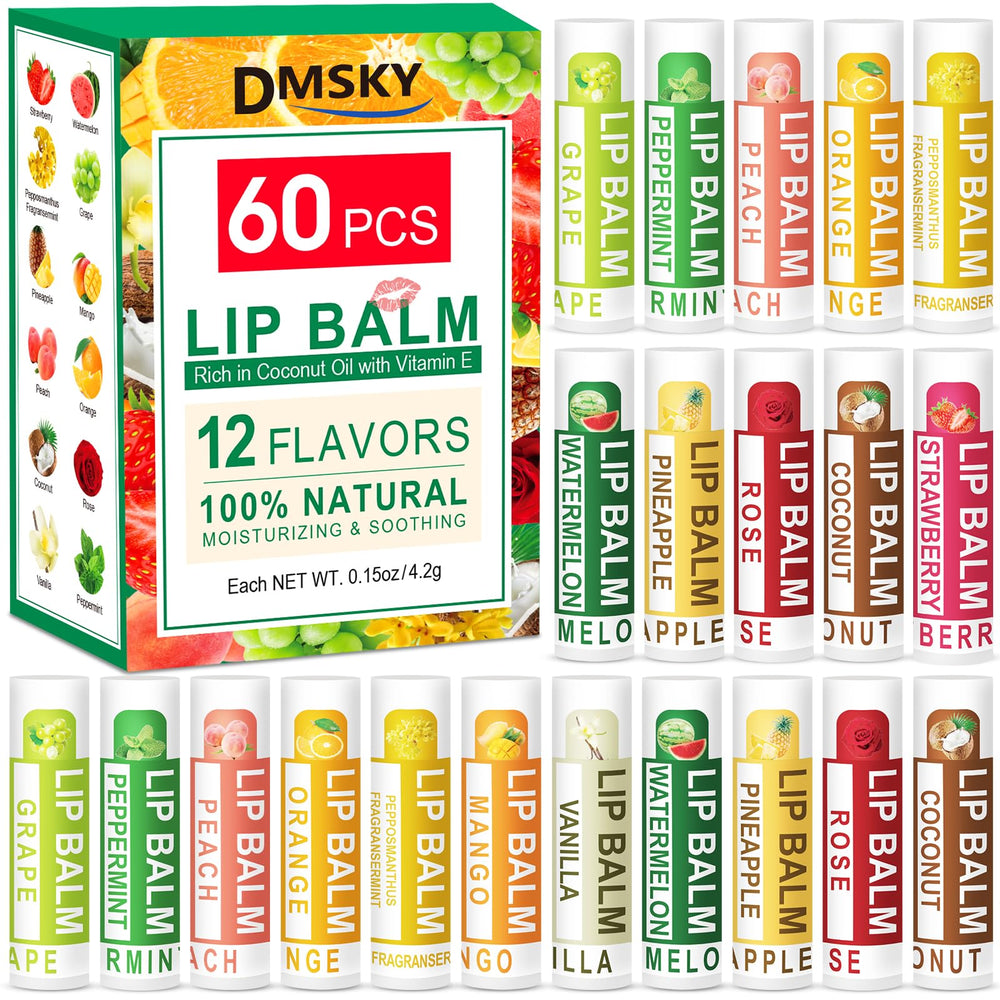 DMSKY lip balm 60-pack front view—bulk hydration for everyday lips.