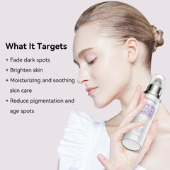 DMYGO dark spot remover bottle close-up highlights compact design for travel skincare.