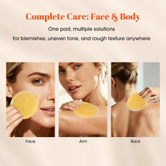 Dneeus turmeric kojic cleansing pad applied to face demonstrates quick, no-rinse cleansing